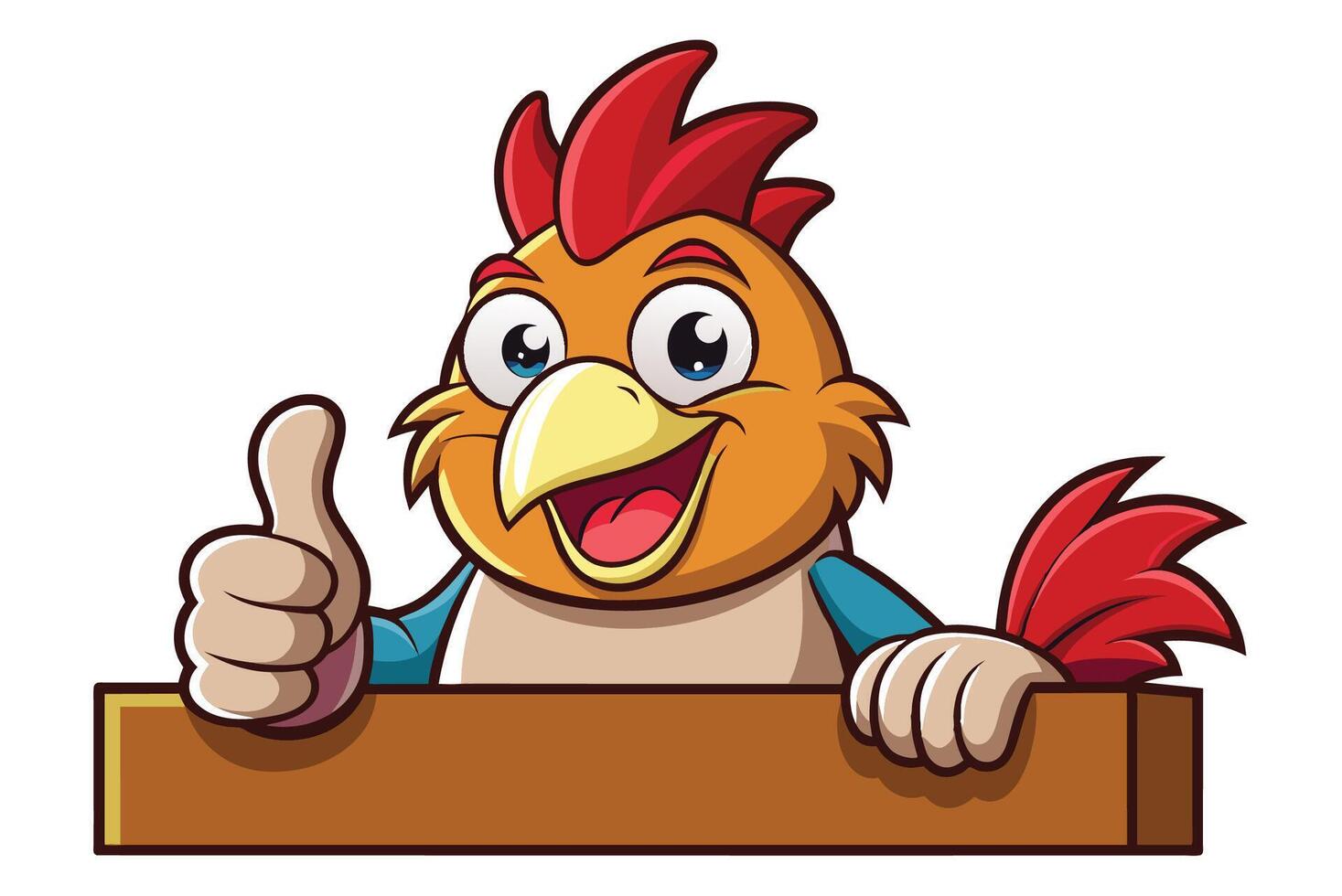 Cartoon chicken holding a sign and giving a thumbs up vector