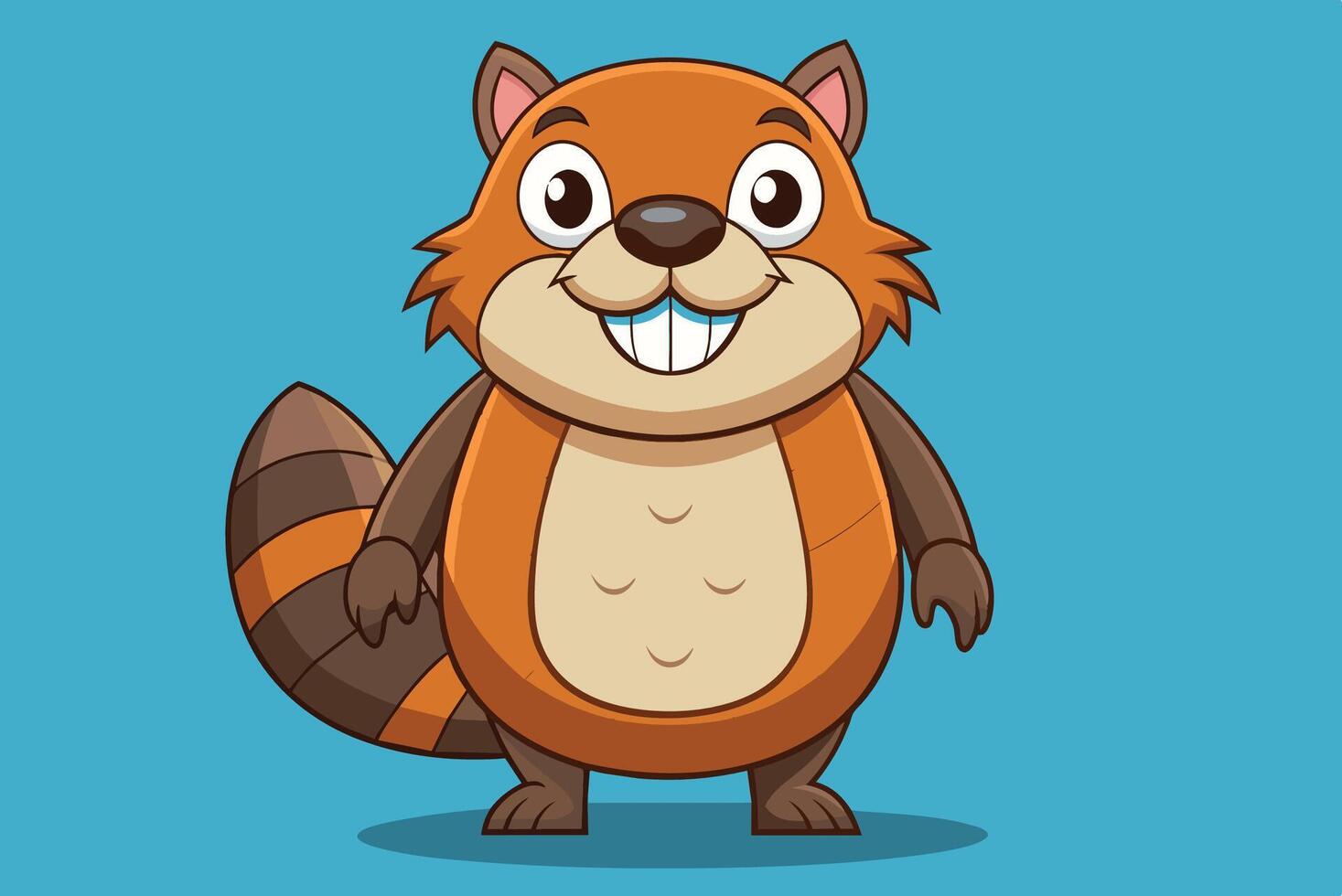 Cute cartoon squirrel character featuring a big smile against a vibrant blue background in a playful, animated style vector