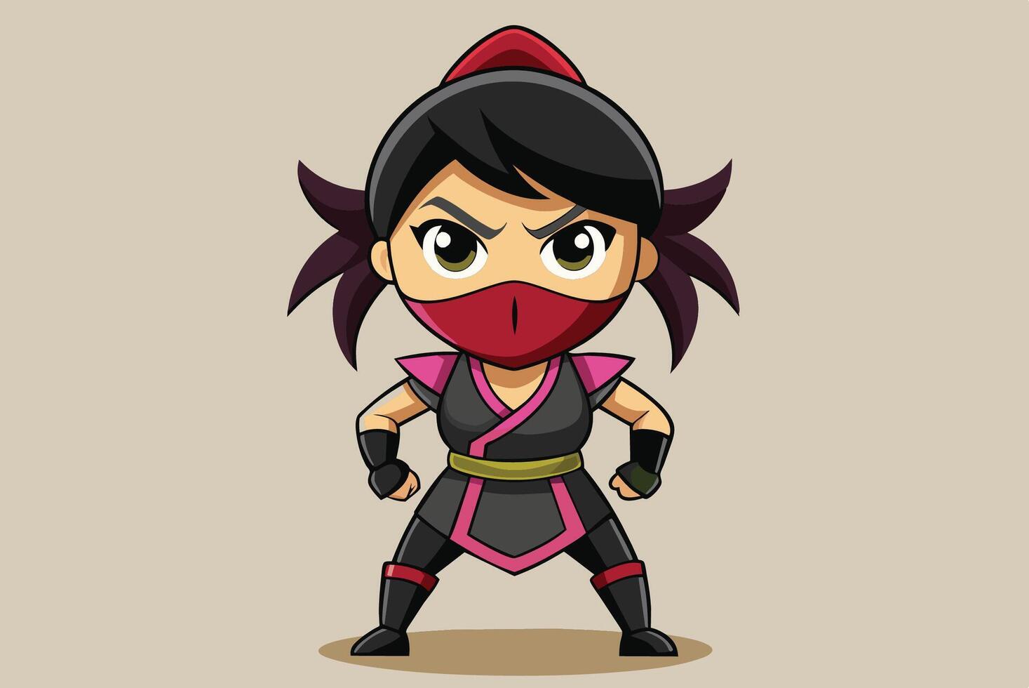 A cartoon ninja character in a dynamic pose showcasing strength and confidence against a light background vector