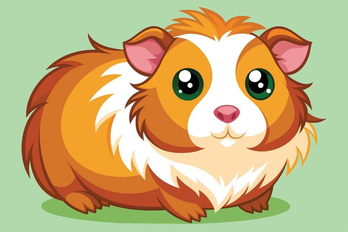 Cute cartoon guinea pig resting on a light green background with bright eyes and fluffy fur in a playful pose vector