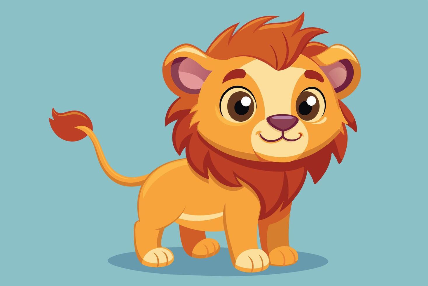 Cute cartoon lion standing playfully against a light blue background with friendly expression, perfect for children's illustrations or animations vector