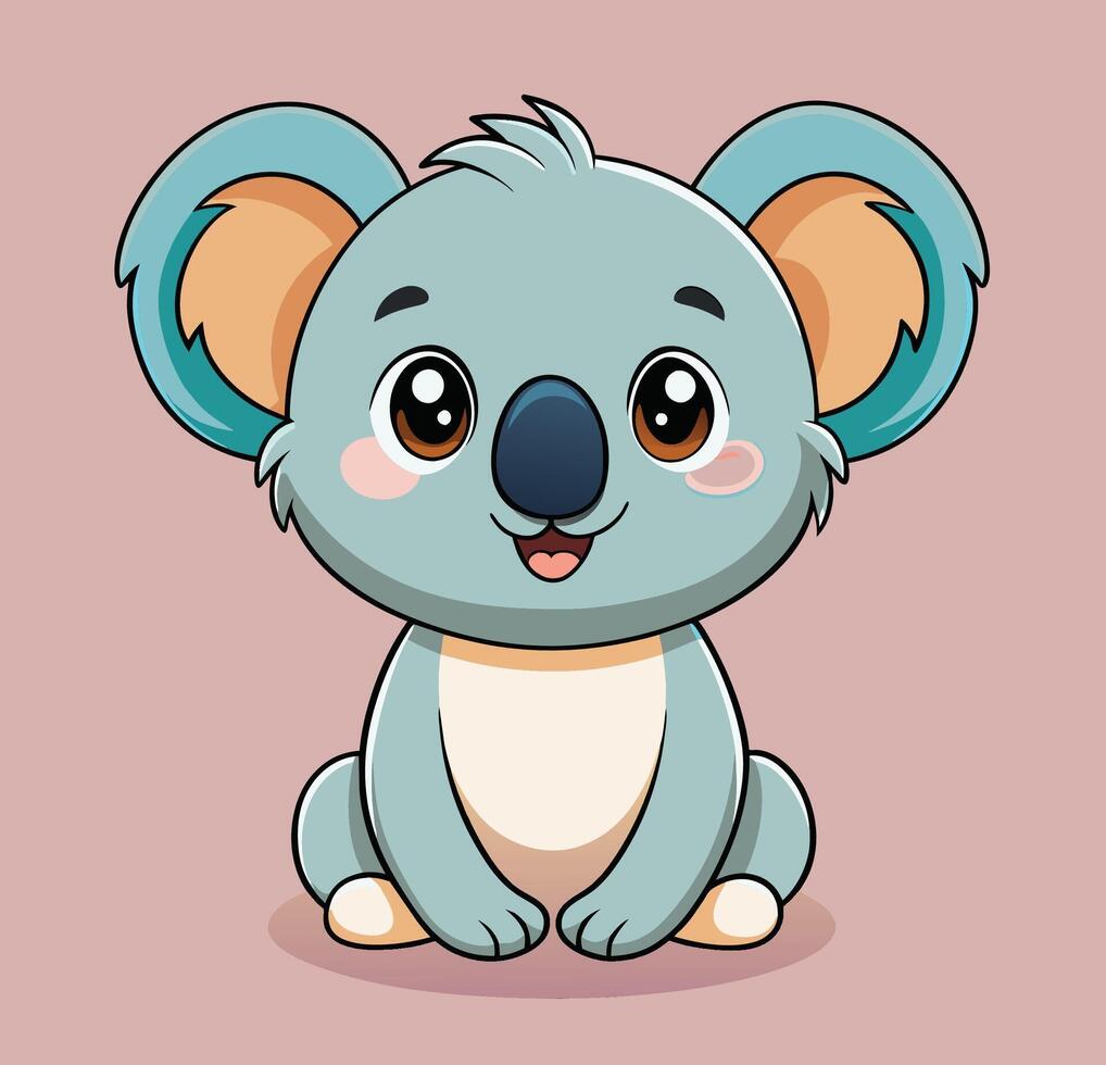 Cute cartoon koala sitting and smiling against a soft pink background, showcasing its large eyes and fluffy ears vector
