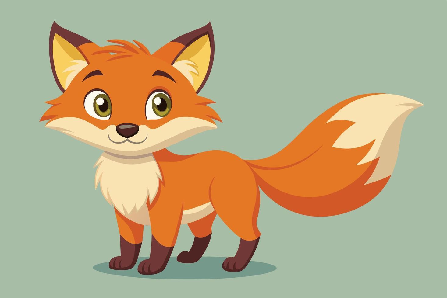 A cute cartoon fox standing playfully with a cheerful expression against a soft green background vector