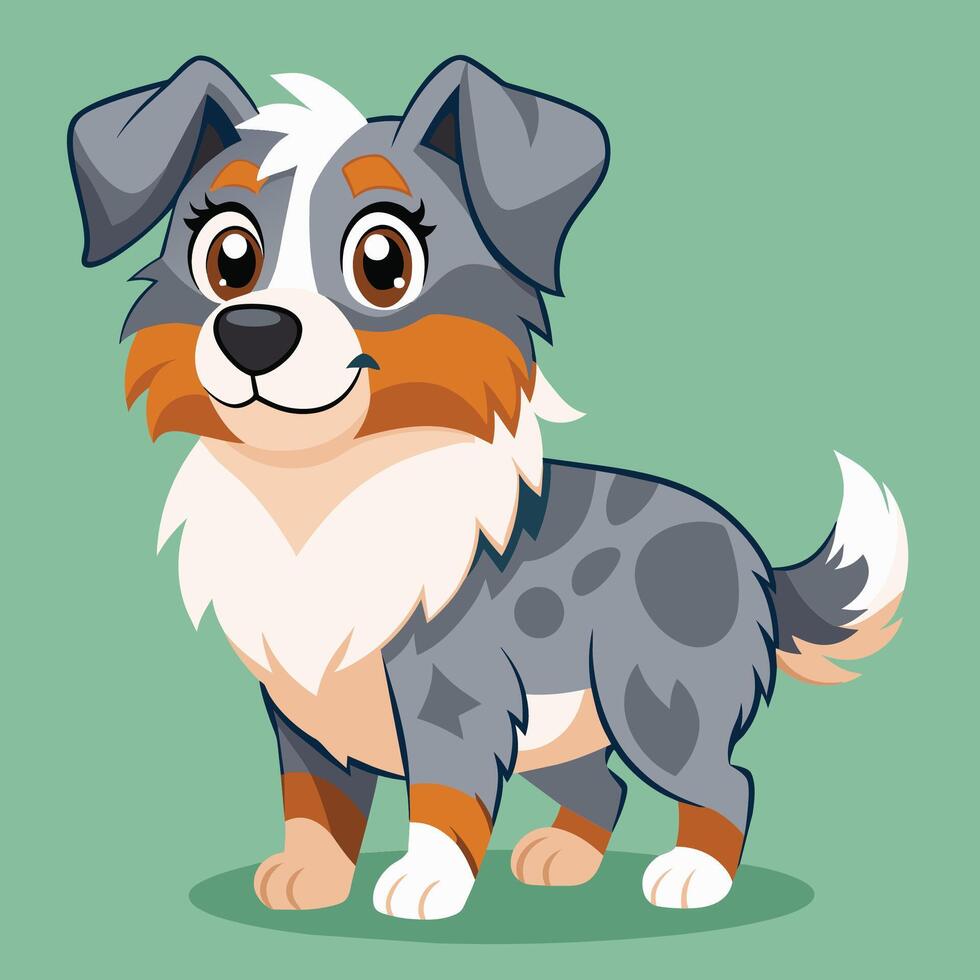 Cute cartoon dog with big eyes and fluffy fur standing against a plain background, showcasing a cheerful and friendly demeanor vector