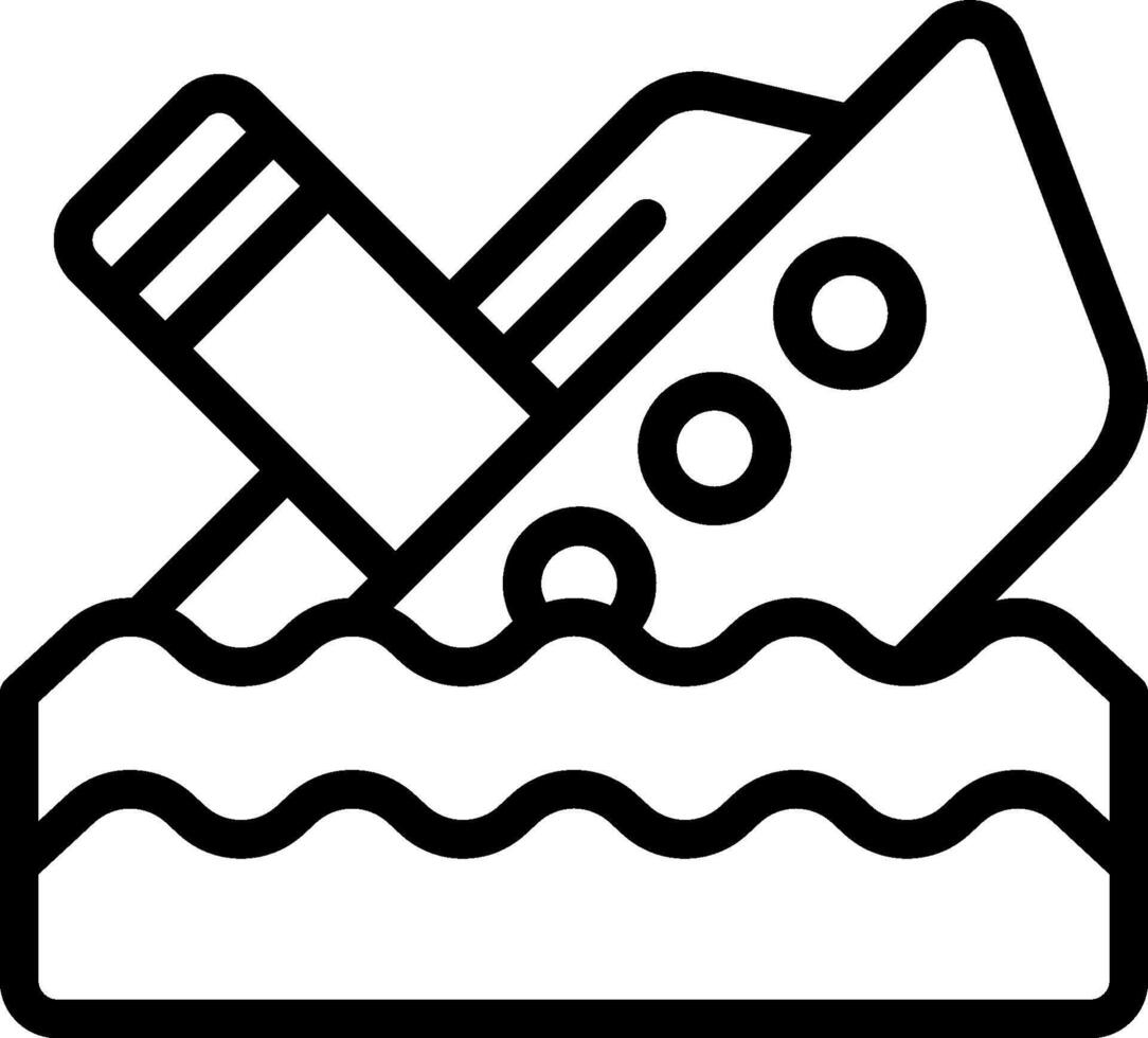 A black and white outline of a boat in the water vector