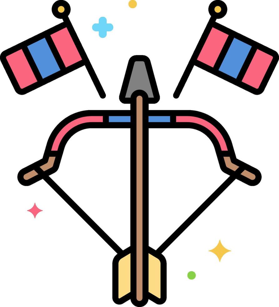 A bow and arrow with two flags on it vector