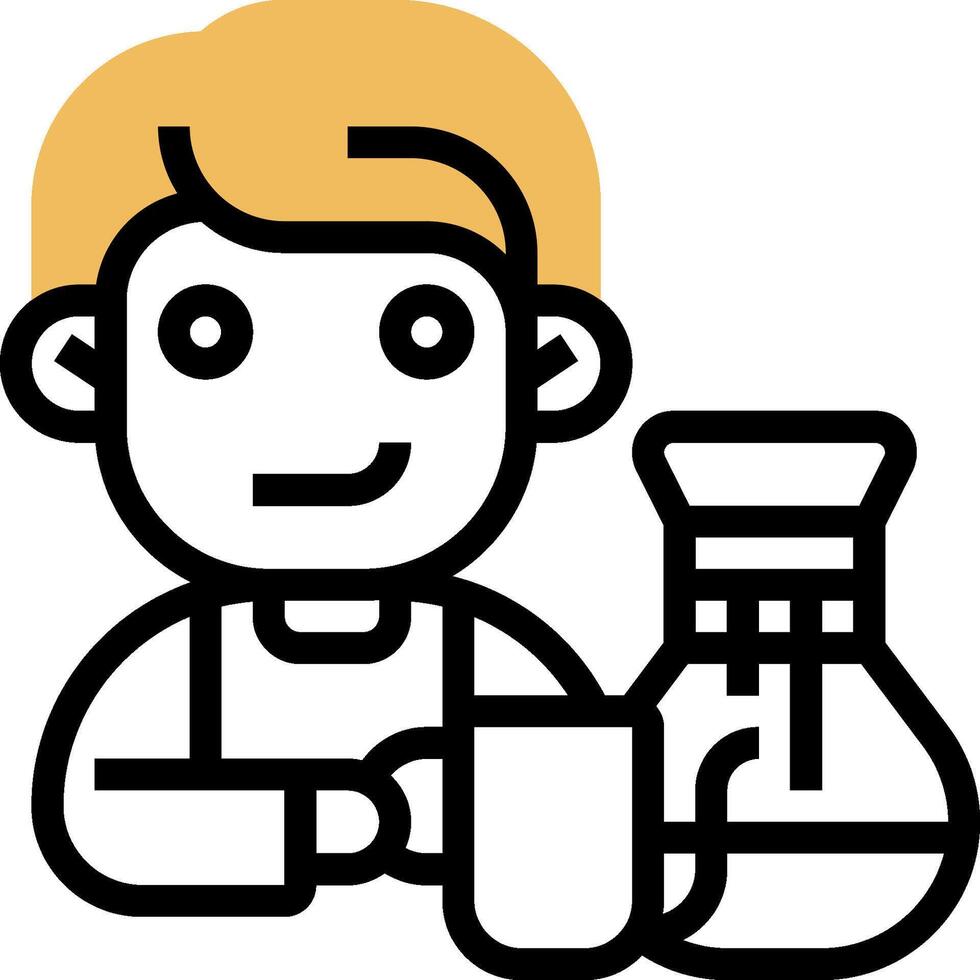 A man holding a coffee pot and a cup vector
