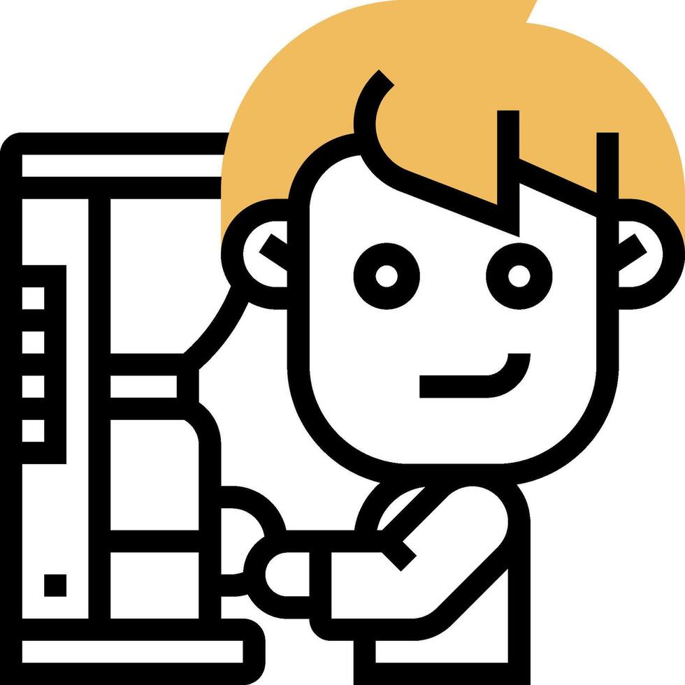 A cartoon man is standing in front of a coffee machine vector