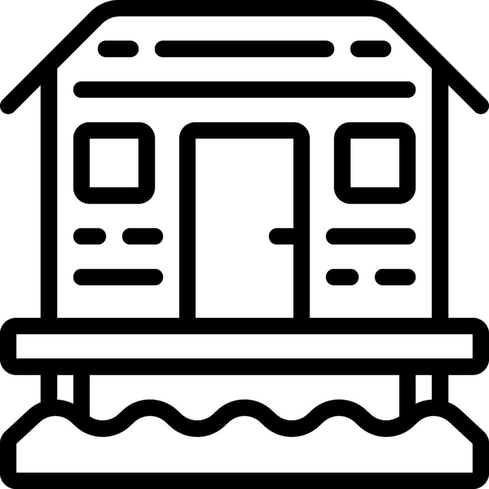 A house on a dock with a boat in the water vector