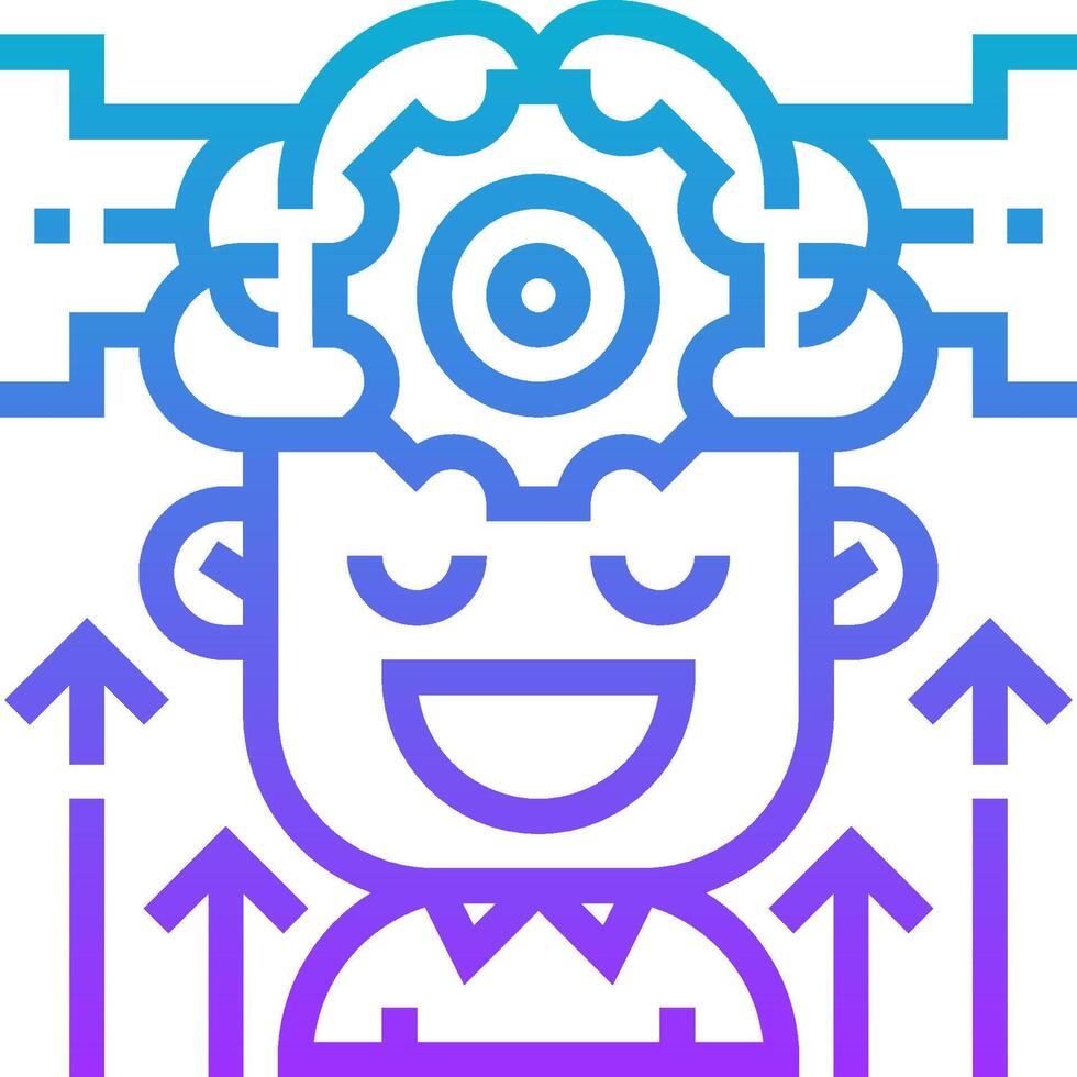 A man with a brain in his head and arrows pointing up vector