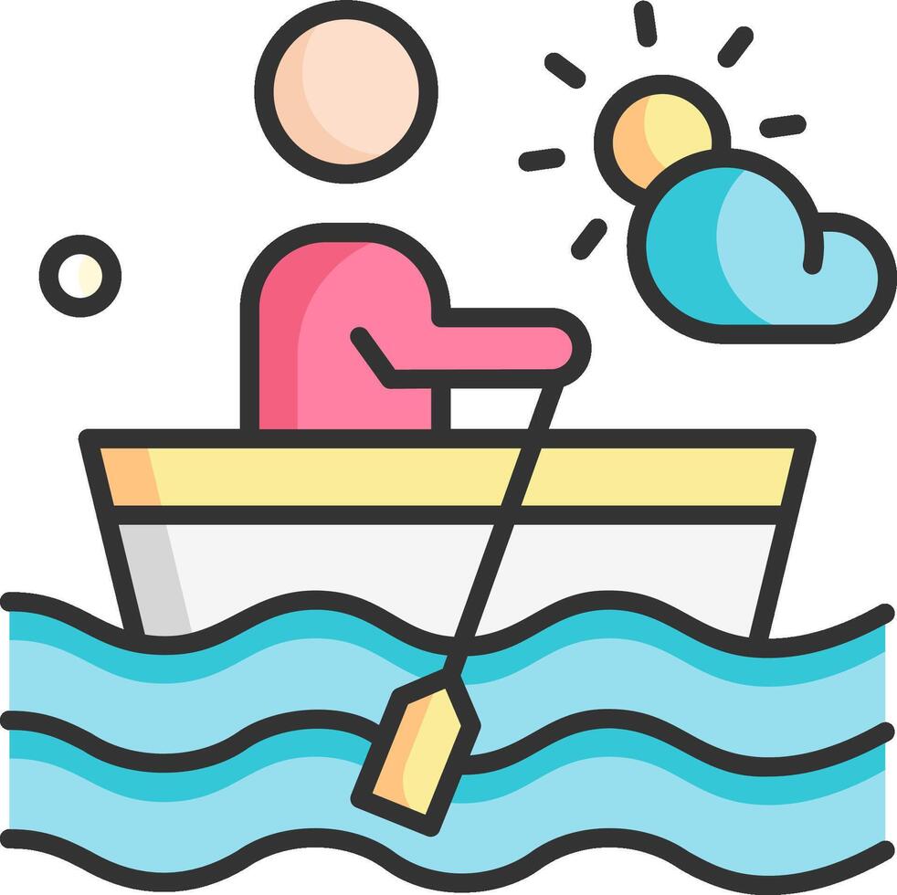 A man in a boat with a paddle and sun vector