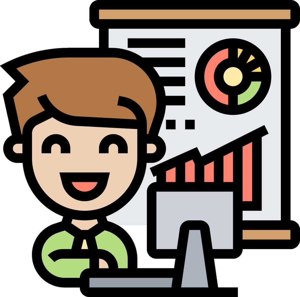Businessman at computer with chart vector