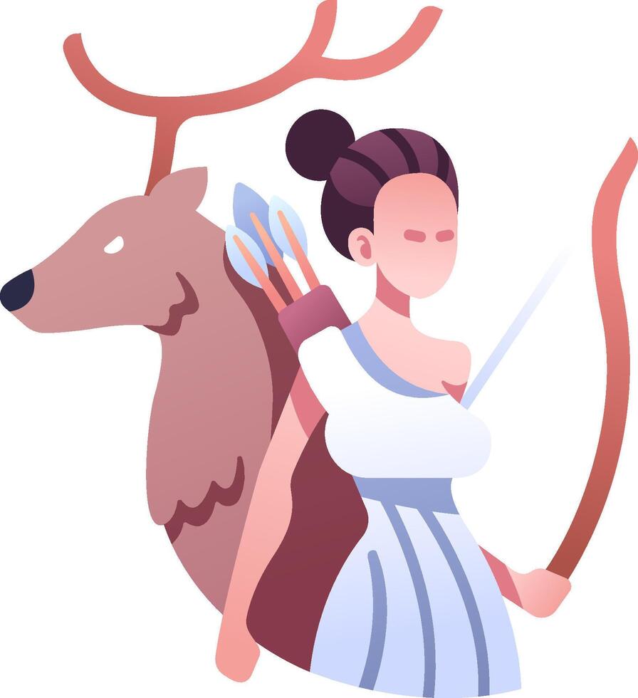 A woman with a bow and arrow is holding a deer vector