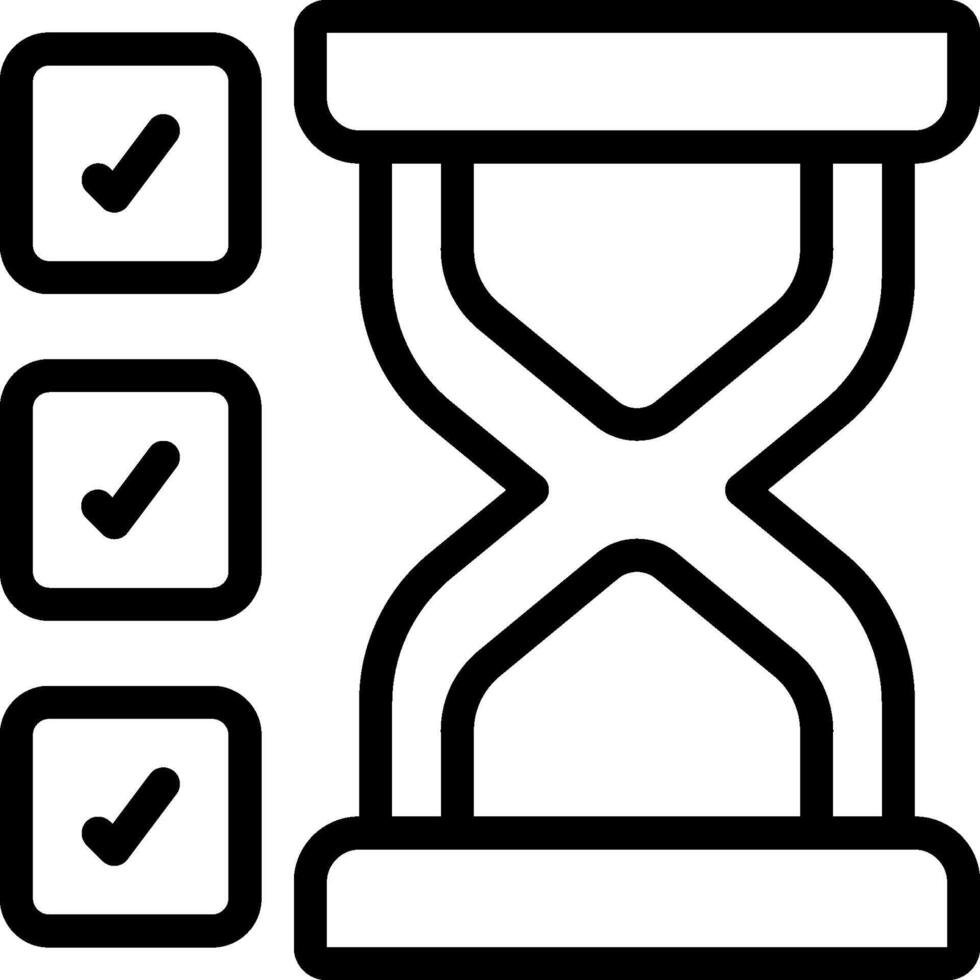 A black and white hourglass icon with check marks vector