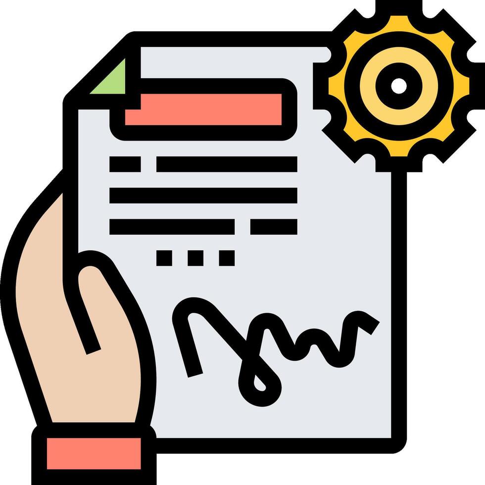 A hand holding a document with a gear on it vector