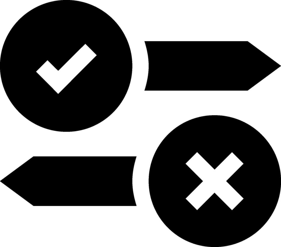 Two black and white icons of a check mark and an x vector