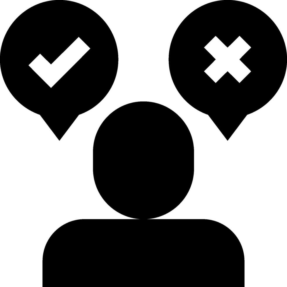 A person with two speech bubbles and a tick vector