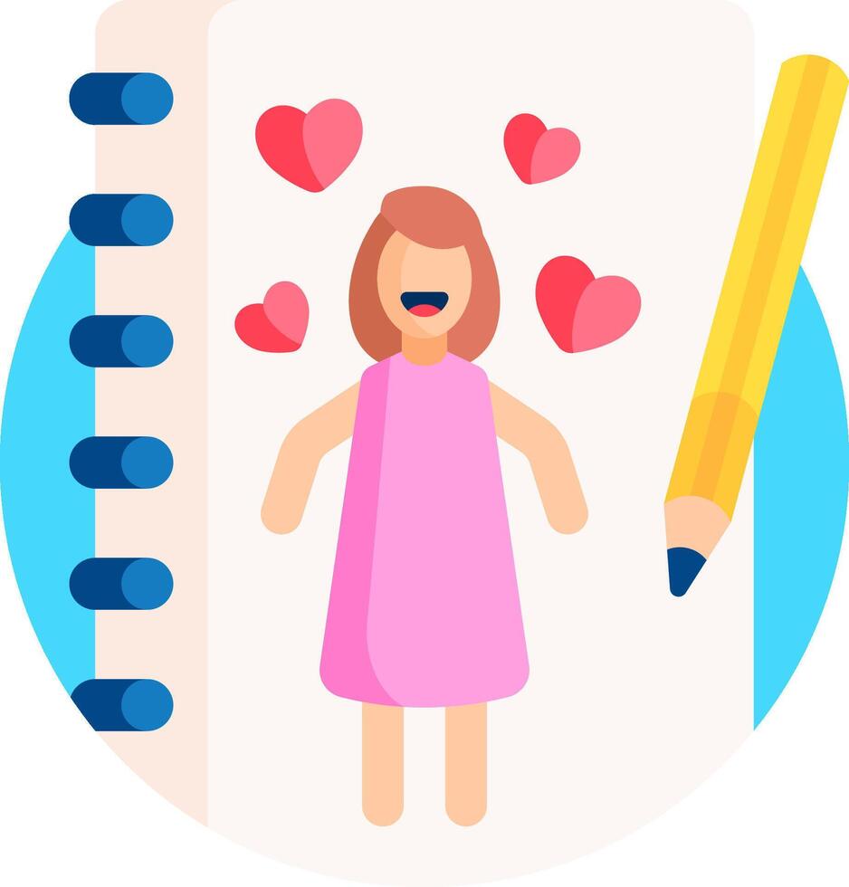 A girl is drawing on a notebook with hearts around her vector