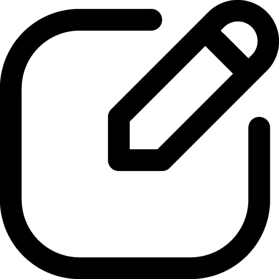 A black and white icon of a pen and a square vector