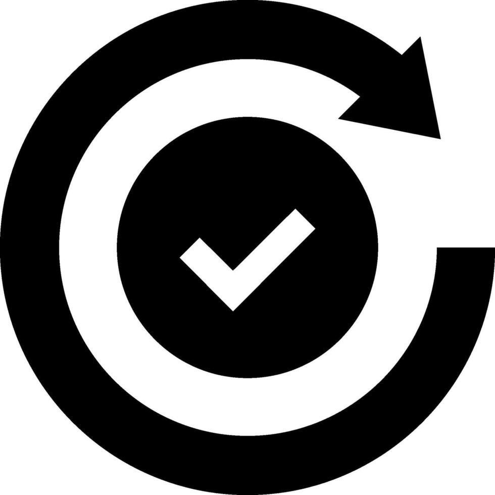 A black and white circular icon with a check mark vector