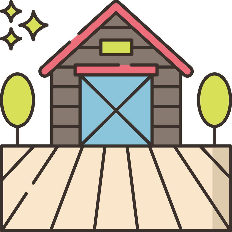 A barn with a tree and a house on the ground vector