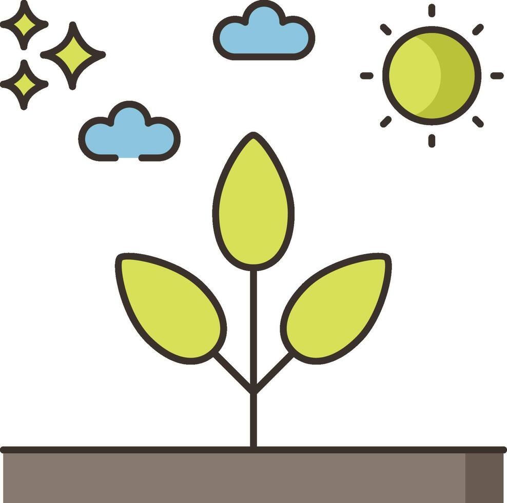 A plant growing in a pot with clouds and sun vector