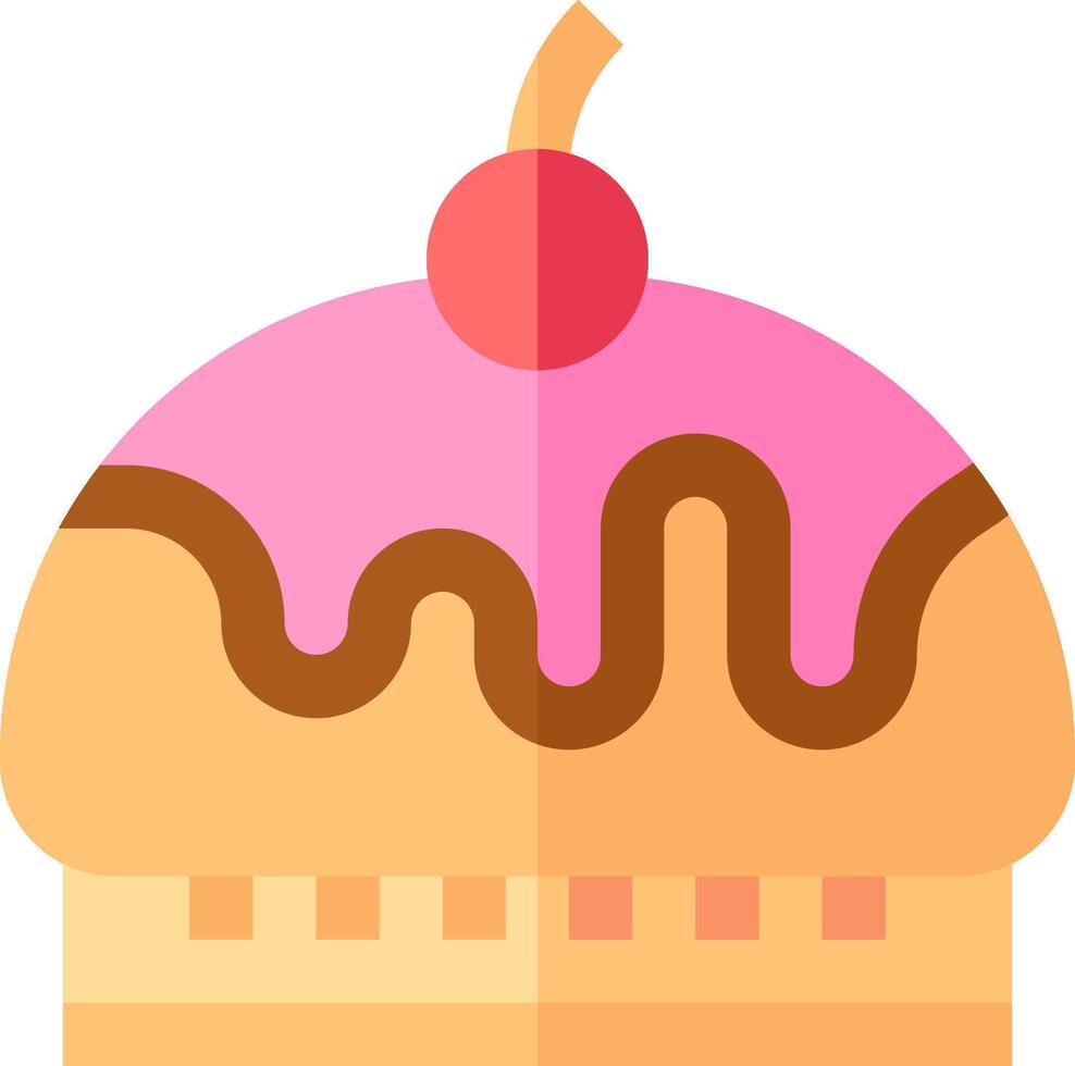 Cake icon with pink icing and cherry vector