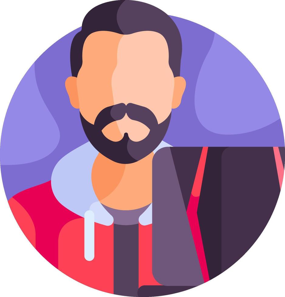 A man with a beard and a laptop vector