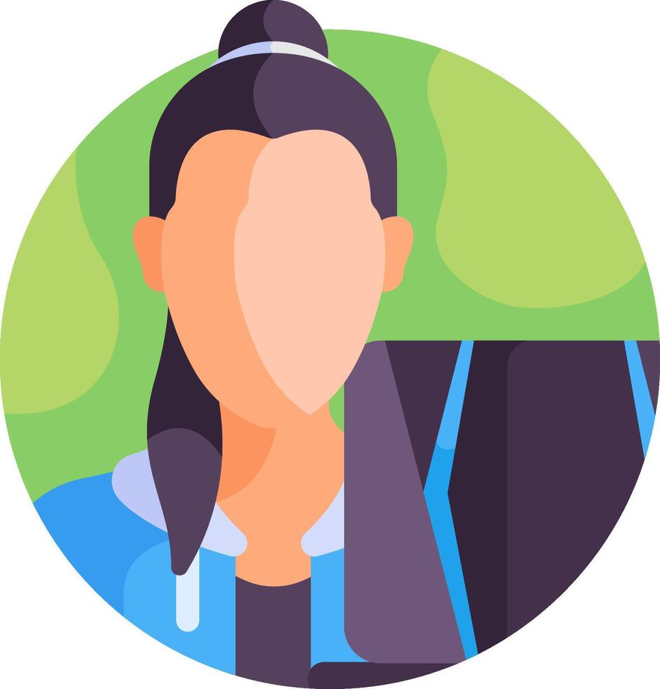 A woman with a laptop in front of a green background vector