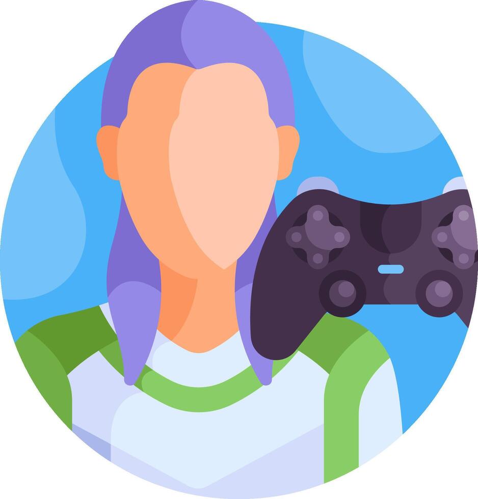 A person with purple hair holding a controller vector