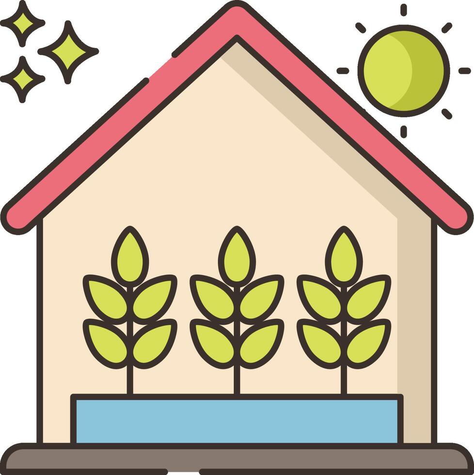 House with plants and sun icon vector