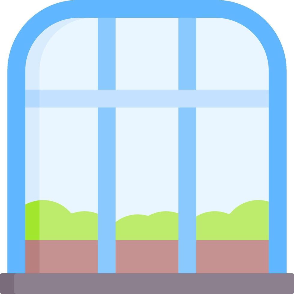 A window with a green grassy field inside vector