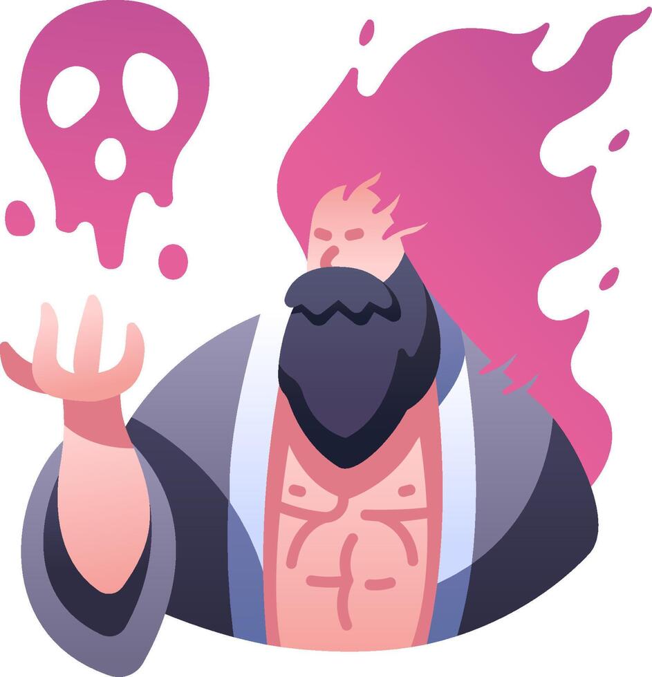 A cartoon man with a pink beard and a skull vector