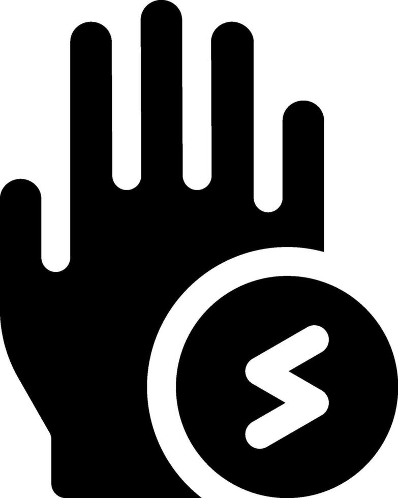 A black and white icon of a hand with a stop sign vector