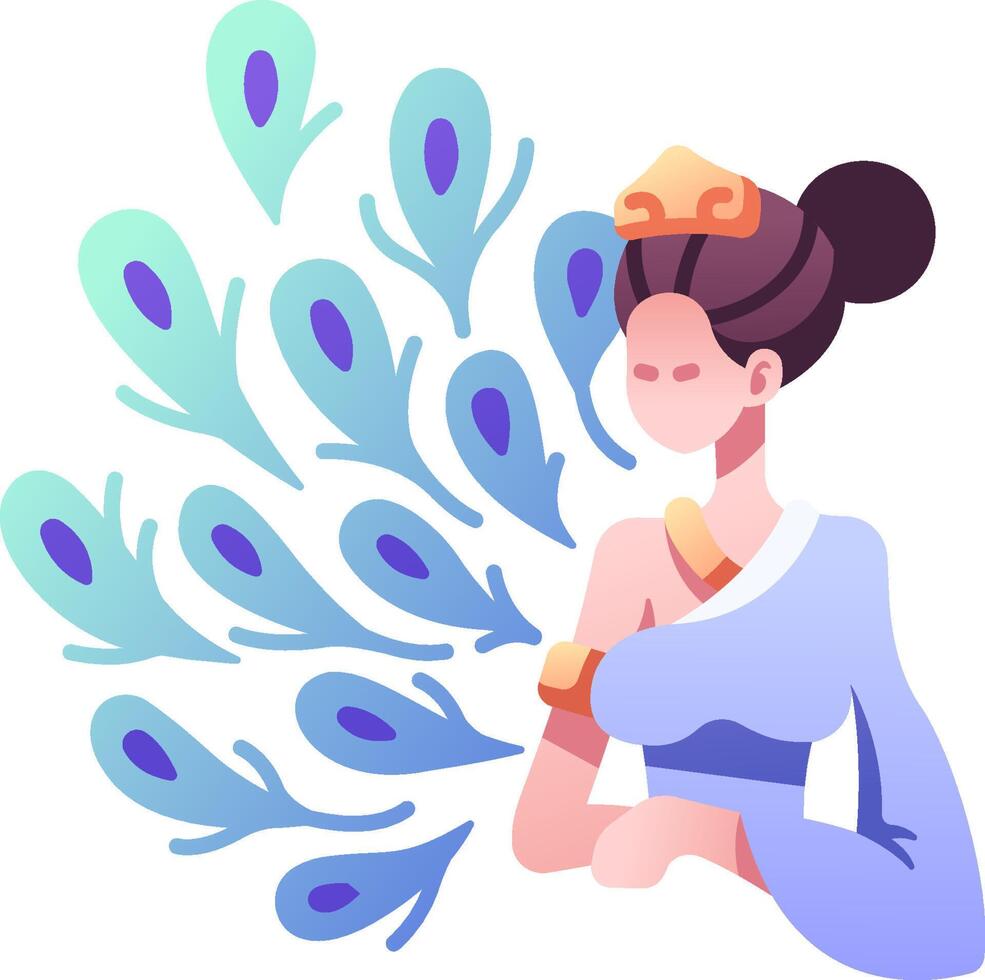 A woman with blue feathers in her hair vector