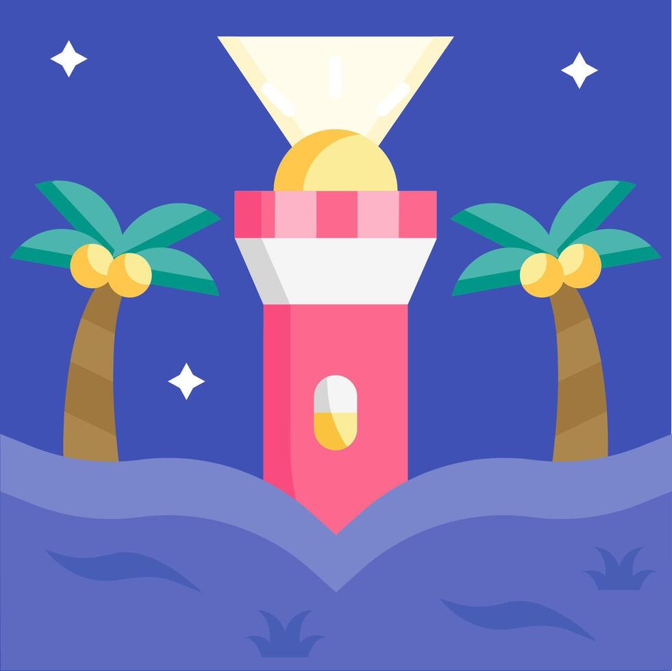 A lighthouse with palm trees and a light vector