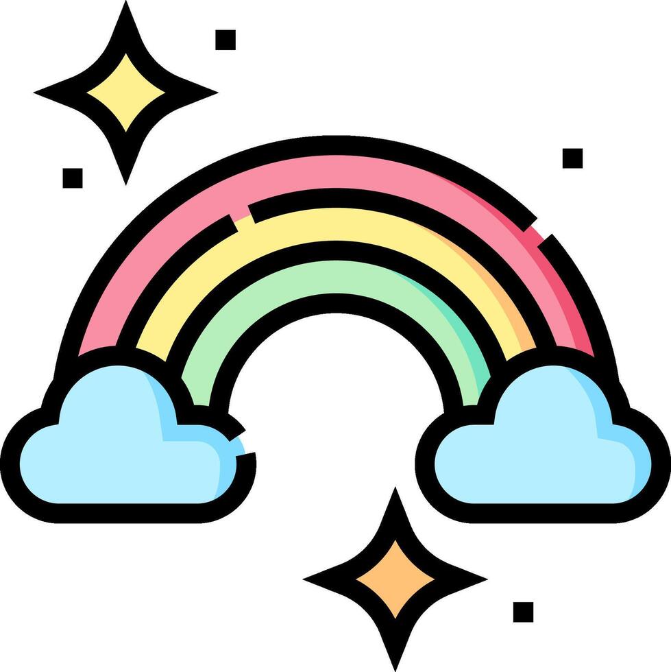 Rainbow icon with stars and clouds vector