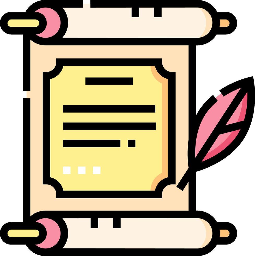 A scroll with a feather and a pen vector