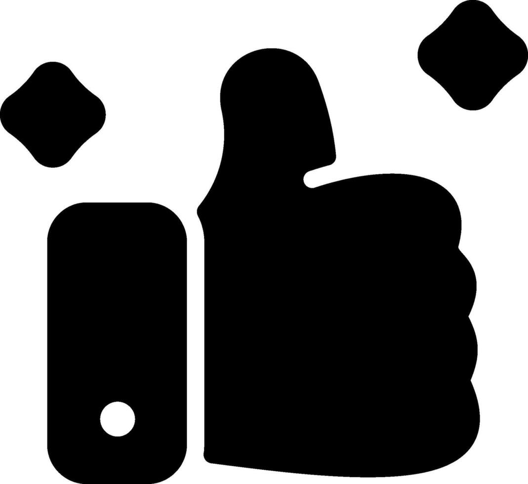 A black and white thumb up icon with a phone vector