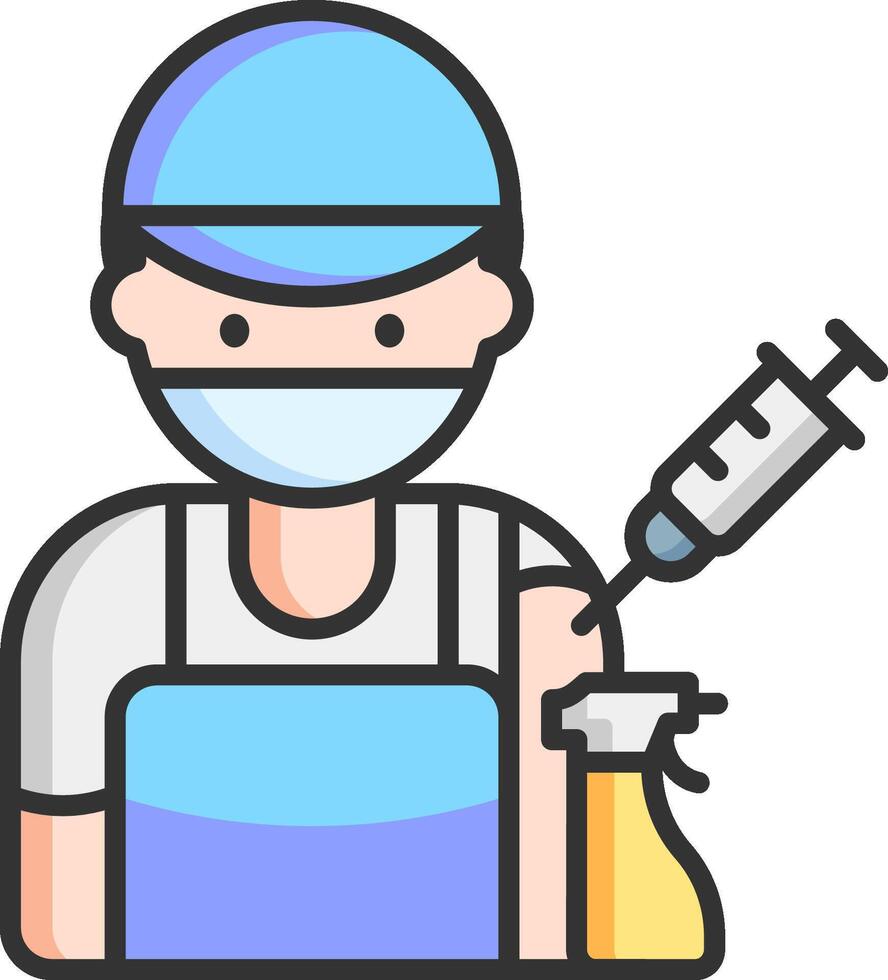 A man in a surgical mask and hat holding a syringe vector