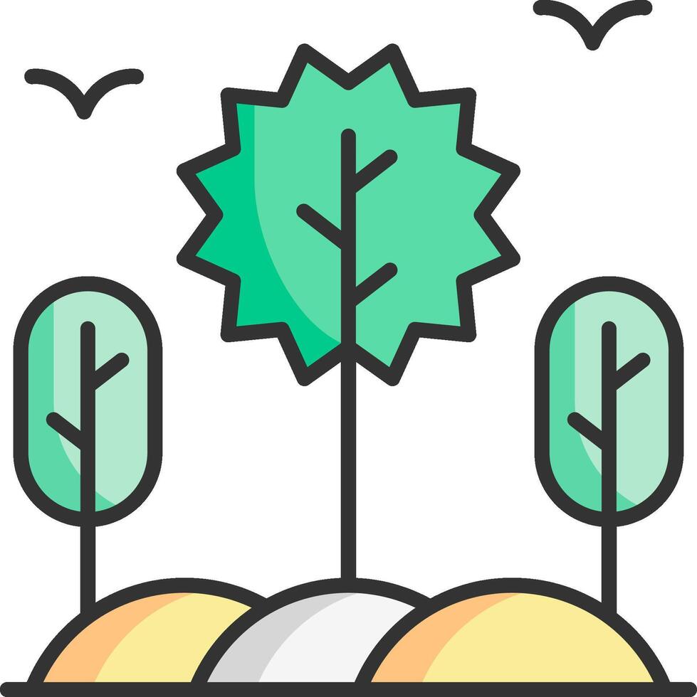 A green tree and rocks with birds flying over it vector
