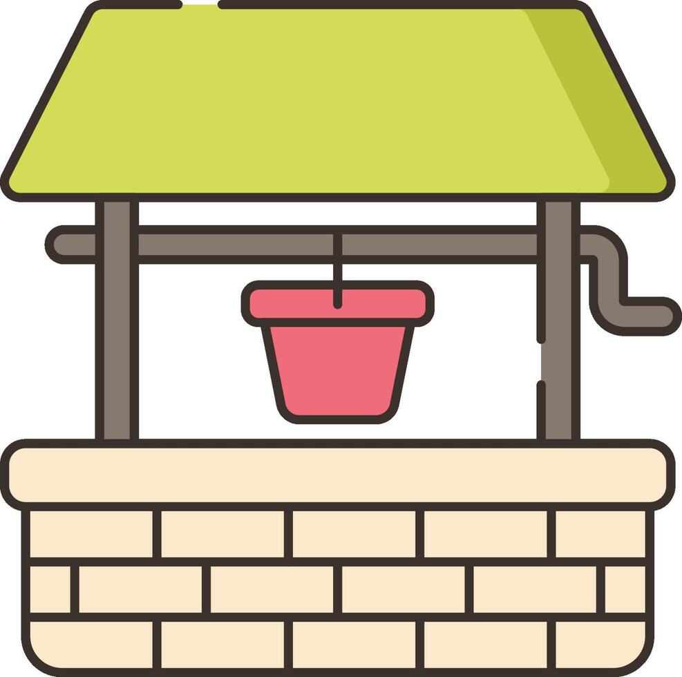 A well with a green roof and a potted plant vector