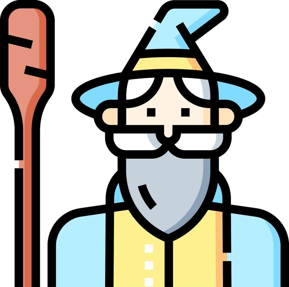 A wizard with a long beard and hat holding a paddle vector