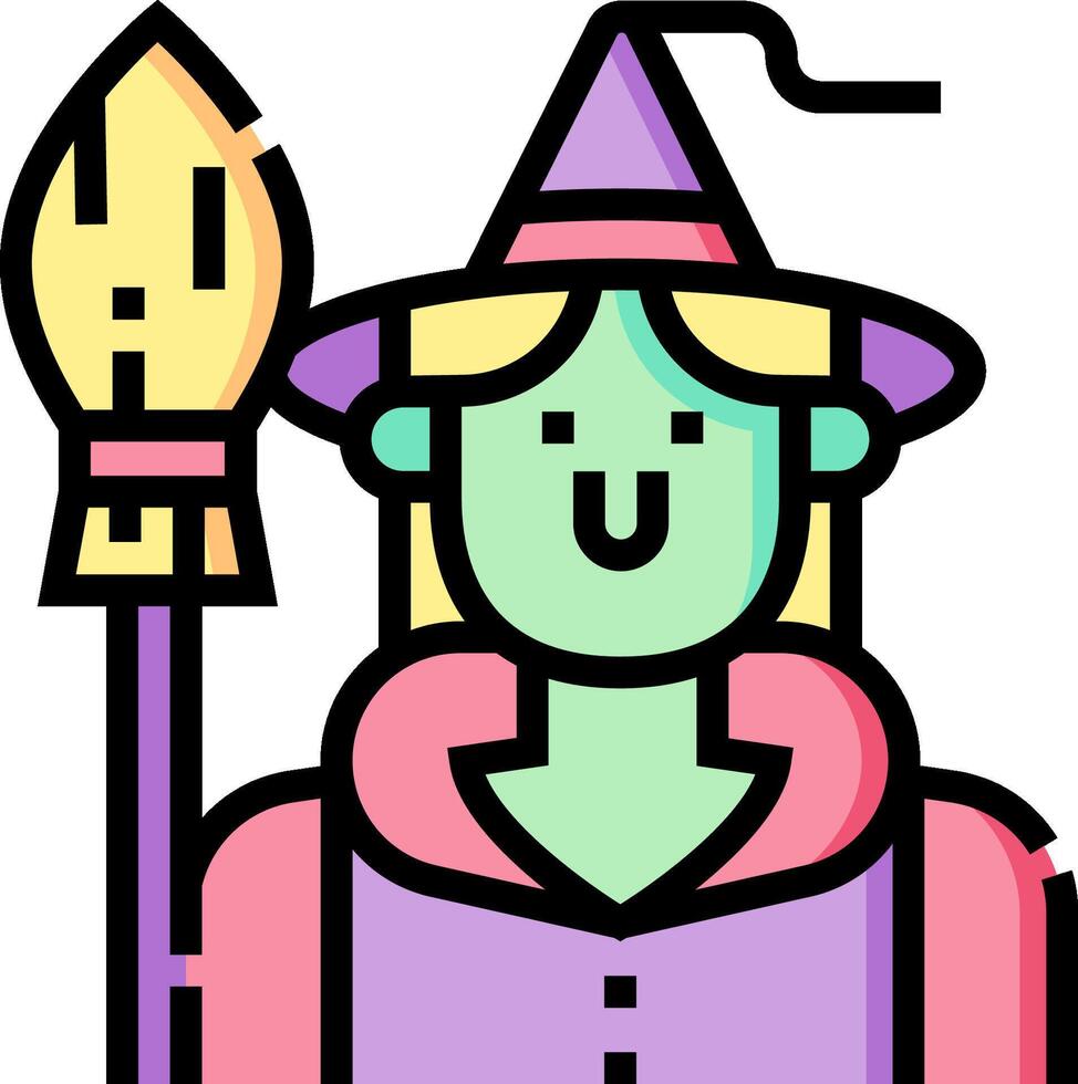 A cartoon witch holding a broom vector