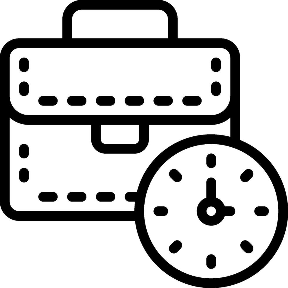 A black and white image of a briefcase and clock vector