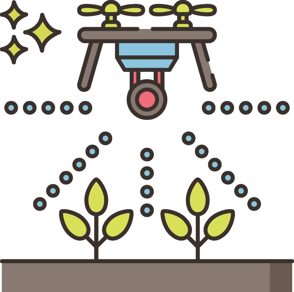 A drone is flying over a plant and a plant is growing vector