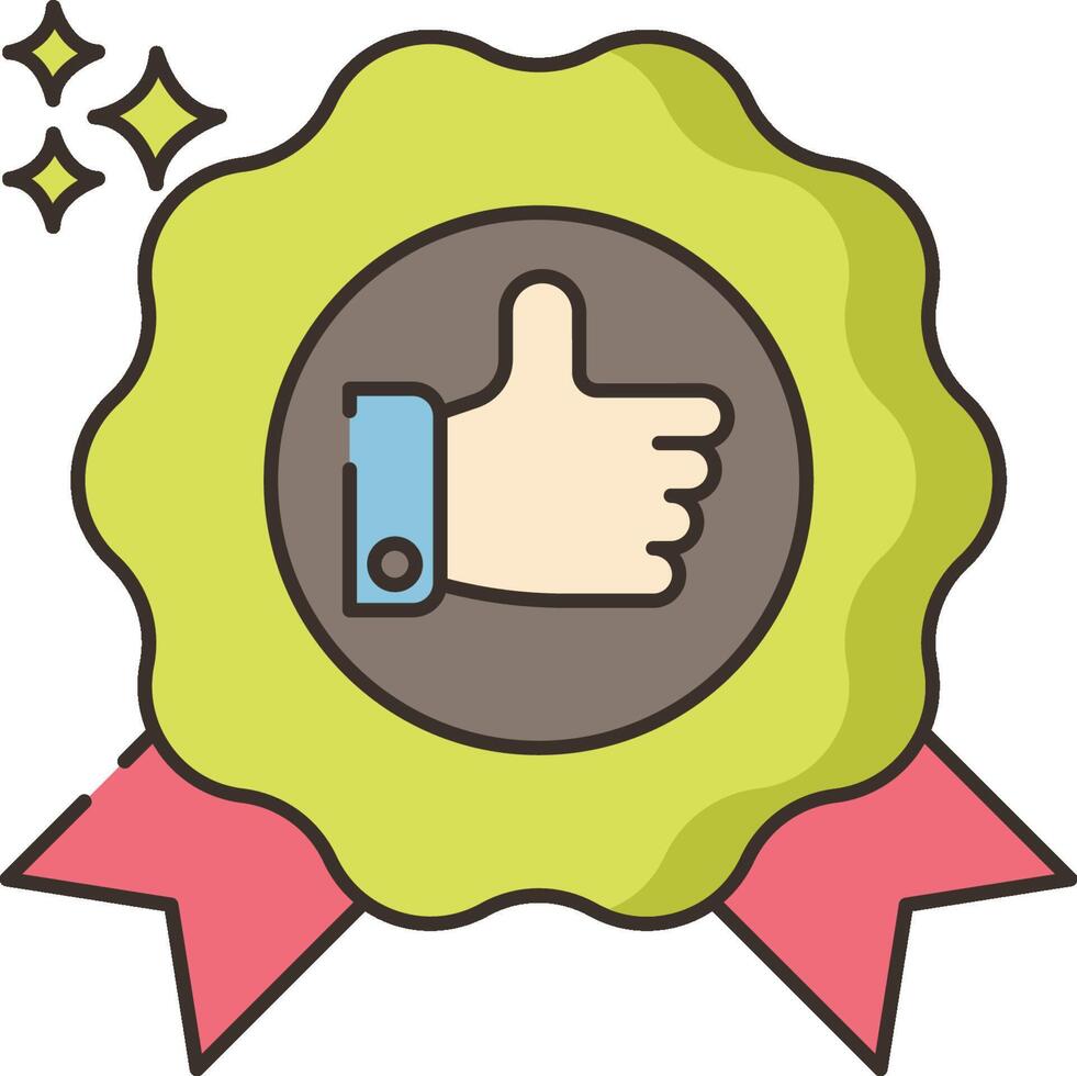 A thumbs up icon with a ribbon and a thumbs up vector