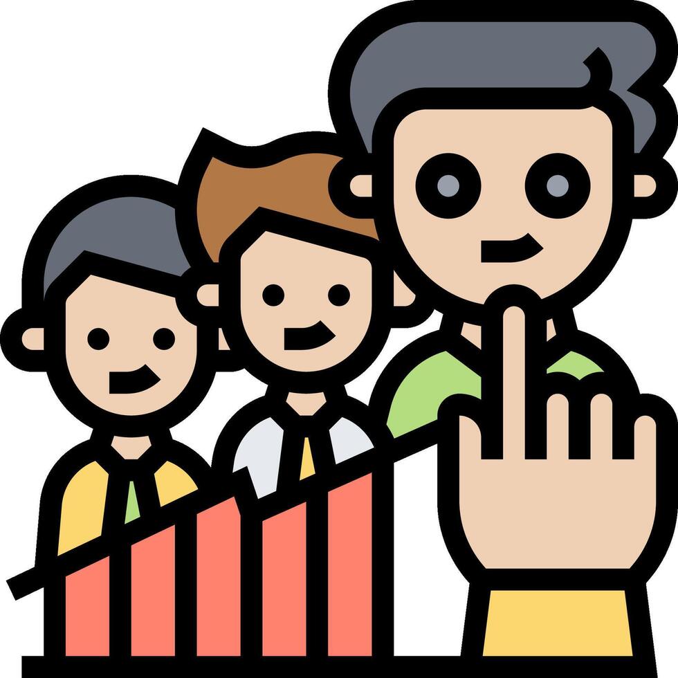 A cartoon man pointing to a group of people vector