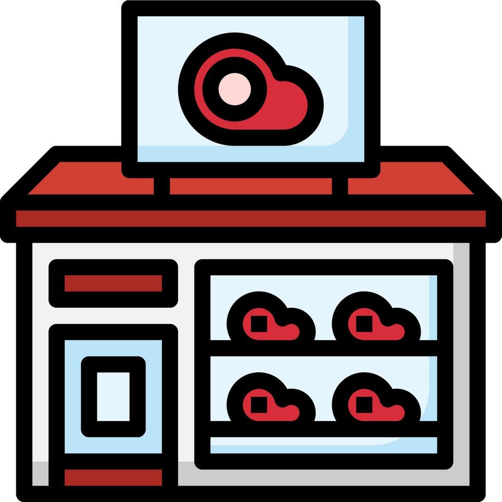 A store with a red and white sign on it vector