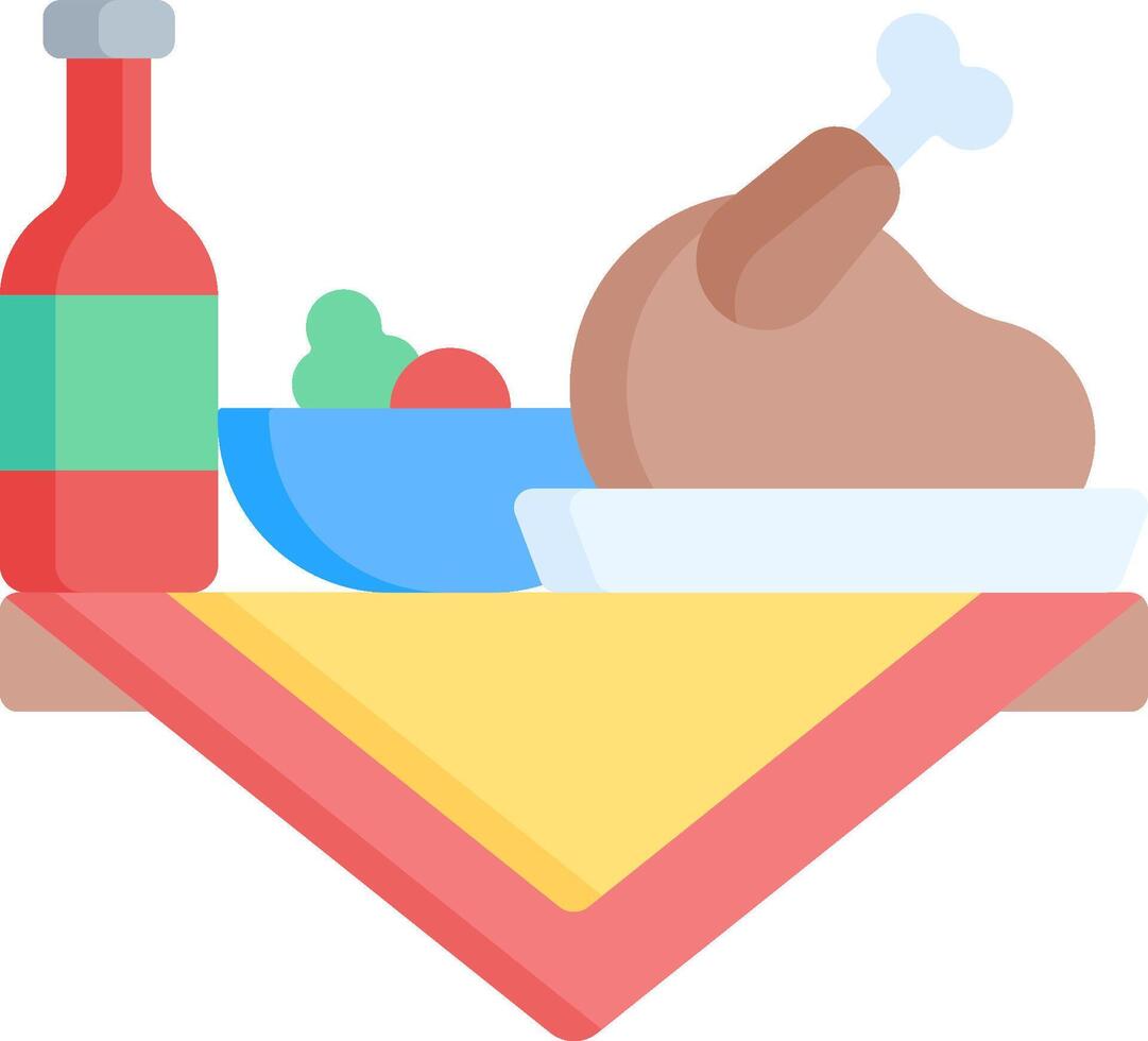 A turkey, wine, and vegetables are on a table vector